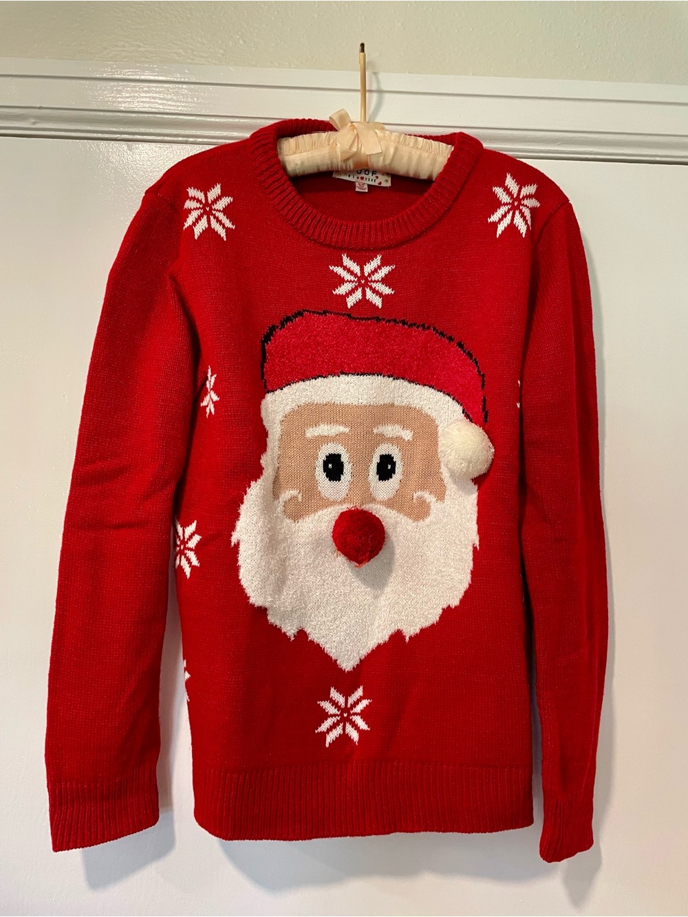 Poof! Red Santa Face Holiday Crewneck Sweater
